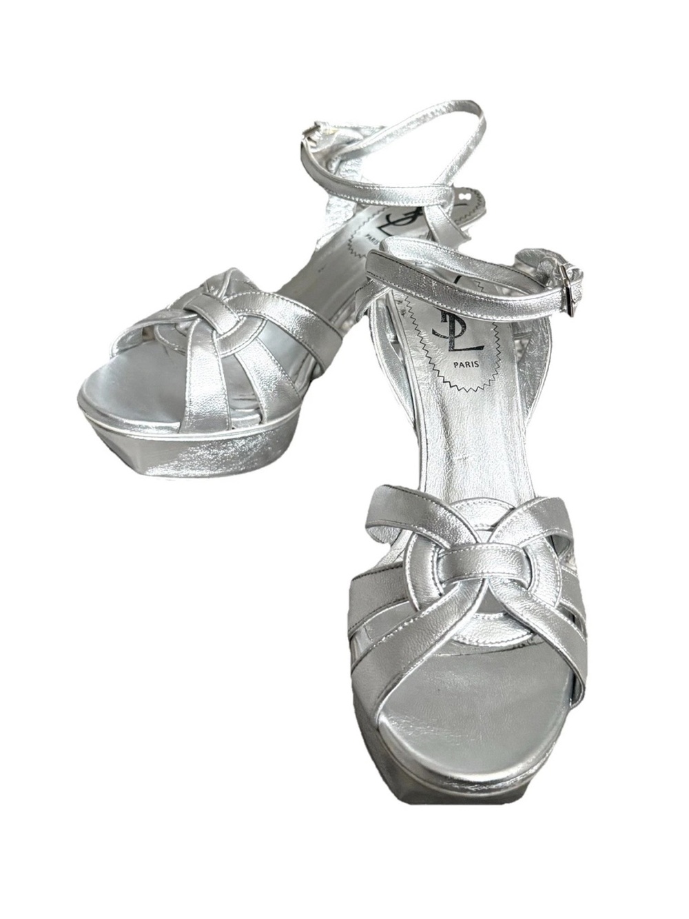 Yves Saint Laurent Metallic Silver Tribute Platform Stiletto Sandals Size 36/6 - Picture 10 of 12